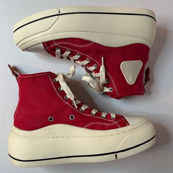 R13 Kirk High Top Sneaker Red Canvas + Distressed White Platform EU 38 US 8 - Picture 4 of 12